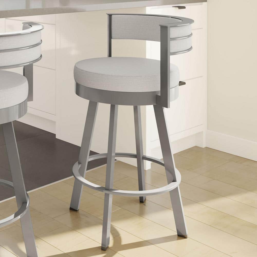 Light Gray Swivel Bar Stool with Metal Frame