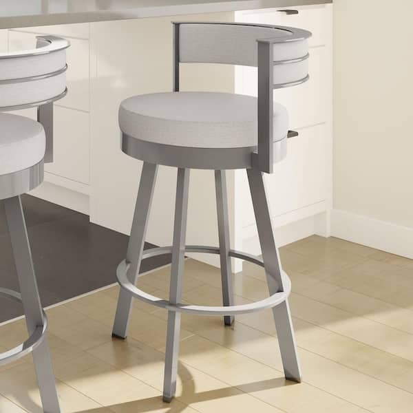 Amisco Browser 30 in. Light Grey Polyester/Glossy Grey Metal Swivel Bar Stool