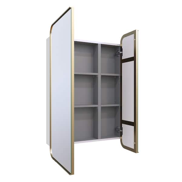 Calla 24 in. W x 36 in. H x 5 in. D Satin Brass Recessed Medicine Cabinet with Mirror