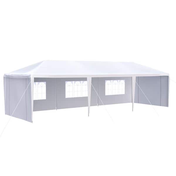 Unbranded 10 ft. x 30 ft. White Wedding Party Outdoor Canopy Tent with 5 Removable Sidewalls