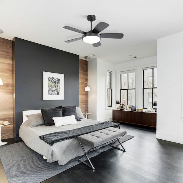 42 in. Indoor Black Ceiling Fan with Light, Dimmable, Quiet Reversible DC Motor, 5-MDF Blades and Remote