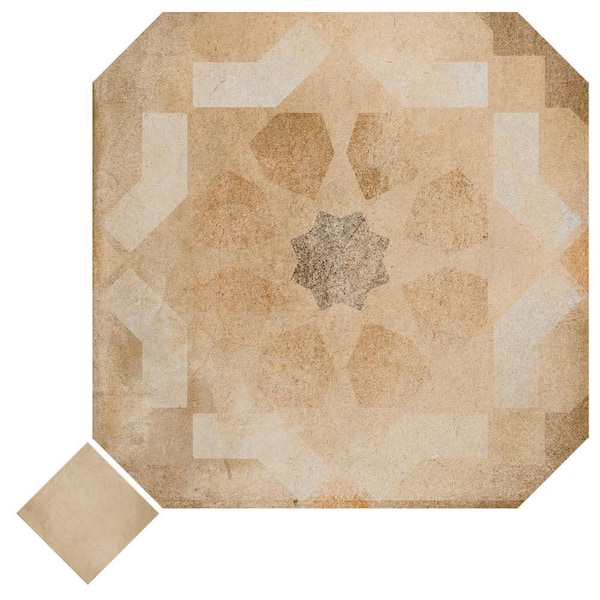 Merola Tile Laverton Octagon Deco Multicolor with Taco Beige 8 in. x 8 in. Porcelain Floor and Wall Take Home Tile Sample