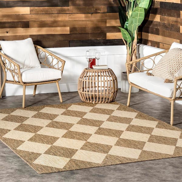 Sabina Diamond Trellis Beige 4 ft. x 6 ft. Indoor/Outdoor Area Rug