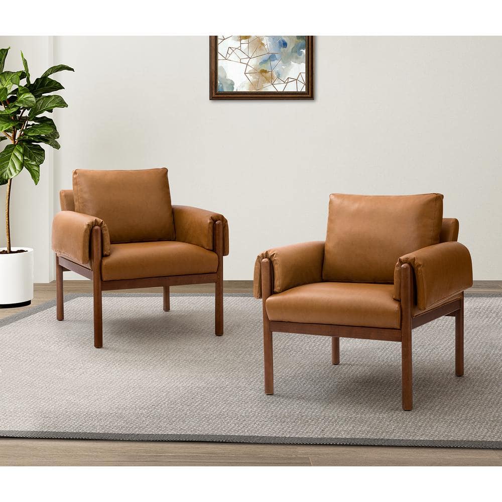 JAYDEN CREATION Adele Camel Faux Leather Arm Chair (Set of 2