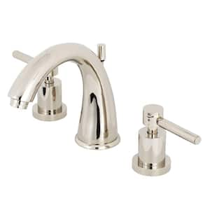 Modern 8 in. Widespread 2-Handle Mid-Arc Bathroom Faucet in Polished Nickel