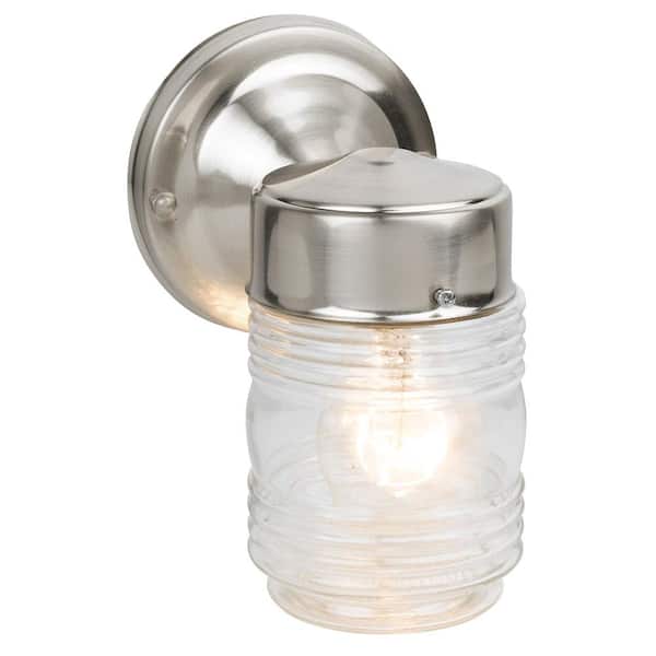 Design House Satin Nickel Outdoor Wall-Mount Jelly Jar Wall Lantern Sconce
