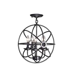 Tarrano 5-Light 17 in. Brownish Black Globe Semi- Flush Mount for with no bulbs included