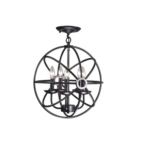 GREENVILLE SIGNATURE Tarrano 5-Light 17 in. Brownish Black Globe Semi- Flush Mount for with No Bulbs Included