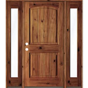 58 in. x 80 in. Rustic Alder Arch Red Chestnut Stained Wood with V-Groove Right Hand Single Prehung Front Door