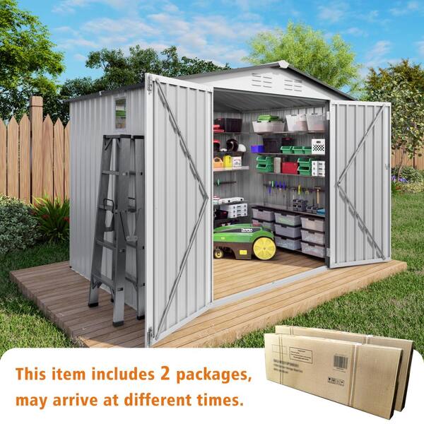 6 ft. W x 8 ft. D White Metal Outdoor Storage Shed with Pitched