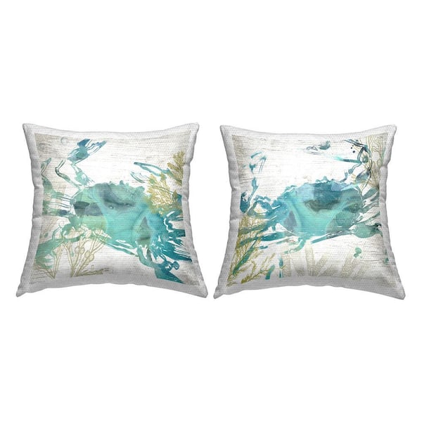 Rustic Turquoise Crabs Blue Square Outdoor Throw Pillow 2-Pack