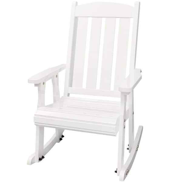 Innovaze Solid Wood Outdoor Rocking Chair for Indoor or Patio and Porch, White
