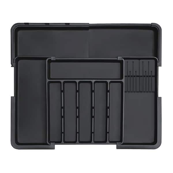 2-Knife In-Drawer BPA-Free Plastic Removable Knife Block Silverware Organizer with Expandable Dividers, Black