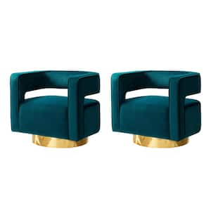 Gustaf Contemporary Teal Velvet Comfy Swivel Barrel Chair with Open Back and Metal Base (Set of 2)