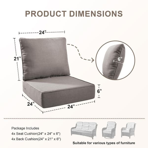 Duraolex 24 in. W x 24 in. D x 6 in. Thick Square 8-Piece Deep Seating Outdoor Lounge Chair Olefin Cushion in Gray