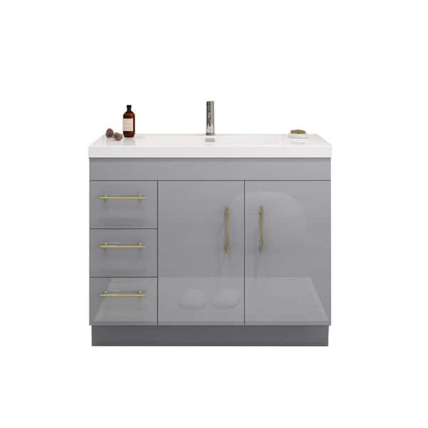 Moreno Bath 41.75 in. W x 19.5 in. D x 22.05 in. H Freestanding Vanity in Glossy Gray with White Reinforced Acrylic Top with Sink