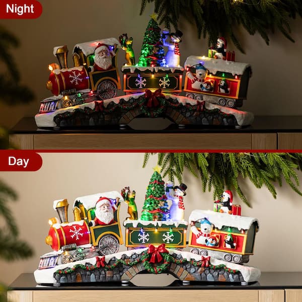 Glitzhome 10.25 in. Lighted Santa Train Resin Christmas Village