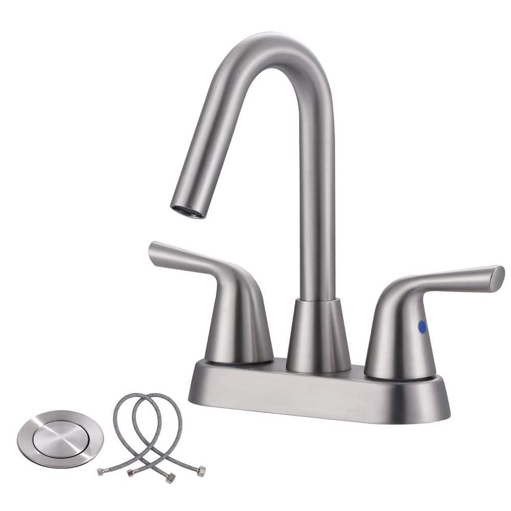 4 in. Centerset Double Handle High Arc Bathroom Faucet with Pop Up Drain Kit and 360° Swivel Spout in Brushed Nickel price history on PriceWatchPro