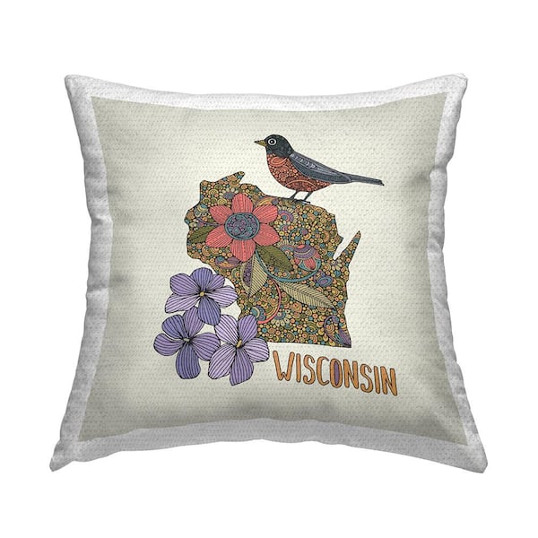 Stupell Industries Wisconsin Violets Floral Pattern Multi-Color Square Outdoor Throw Pillow