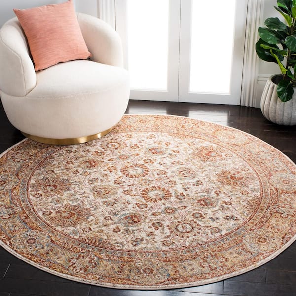 Valencia 6 ft. x 6 ft. Ivory/Rust Distressed Border Round Area Rug