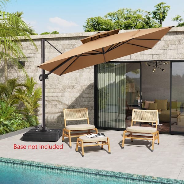 Pellebant 11 ft. x 11 ft. Square Aluminum Double Top Heavy-Duty 360° Rotation Cantilever Patio Umbrella in Tan