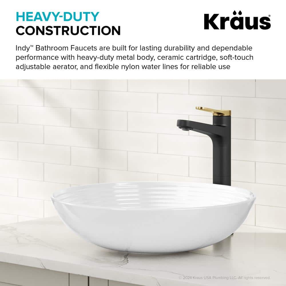 Spot-Free Brushed Brass and Matte Black Vessel Sink Faucet
