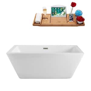 70 in. Acrylic Flatbottom Non-Whirlpool Bathtub in Glossy White with Brushed Nickel Drain and Overflow Cover