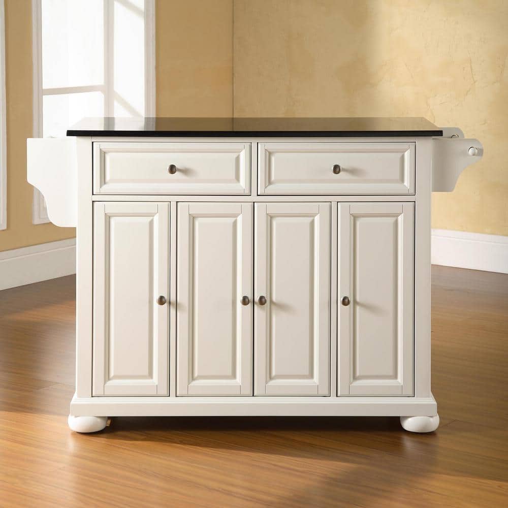 White Kitchen Island with Black Granite Top and Storage