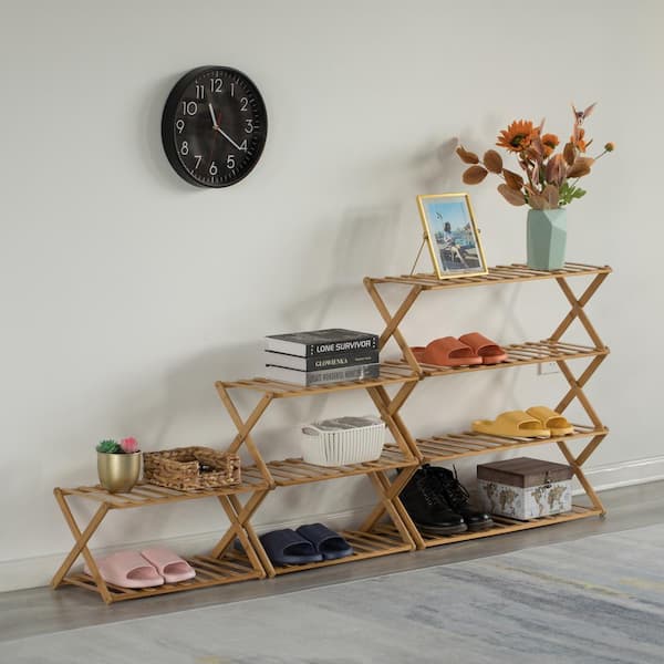 Basicwise 17.75 in. H 9-Pairs Natural Bamboo 3-Tier Free Standing Shoe  Organizer Storage Shoe Rack QI004329.3 - The Home Depot