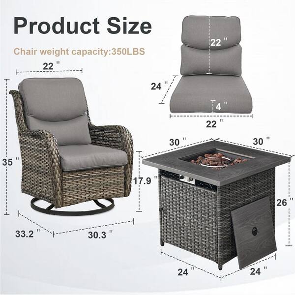 Opohoro 5-Piece Gray Wicker Outdoor Square Fire Pit