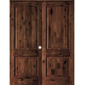 48 in. x 96 in. Knotty Alder 2-Panel Left-Handed Red Mahogany Stain Wood Double Prehung Interior Door