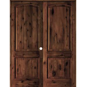 48 in. x 96 in. Knotty Alder 2-Panel Left-Handed Red Mahogany Stain Wood Double Prehung Interior Door