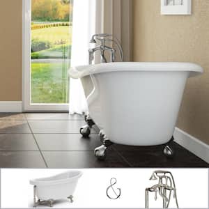 Brookdale 60 in. Acrylic Slipper Clawfoot Bathtub in White, Ball-and-Claw Feet, Floor-Mount Faucet in Brushed Nickel