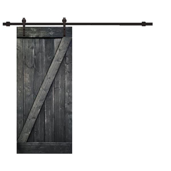 CALHOME Z Series 36 in. x 84 in. Metallic Gray Knotty Pine Wood Interior Sliding Barn Door with Hardware Kit