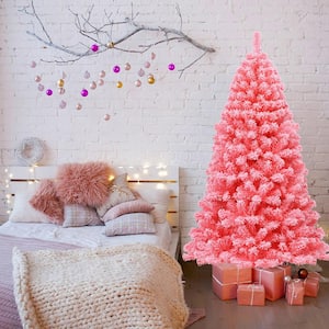 7.5 ft. Artificial Snow Flocked Pink Christmas Tree Unlit Xmas PVC Tree