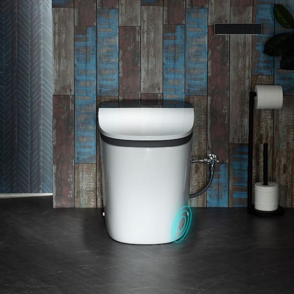 Elongated Dual Flush 1.0/1.6 GPF 1-Piece Toilet in White with Auto Open and Close, Foot Sensor, Cleaning Foam Dispenser