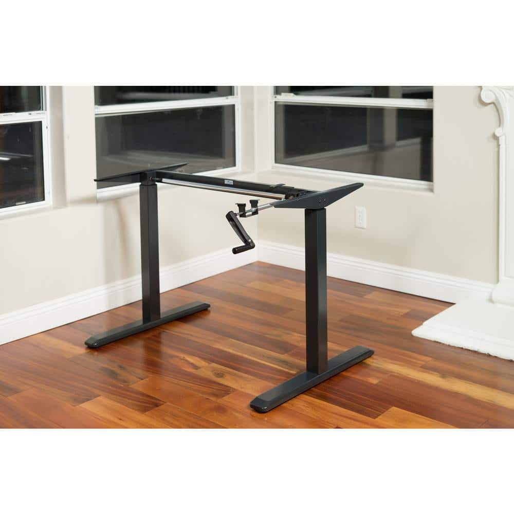 Black Adjustable Height Crank Desk with Metal Frame