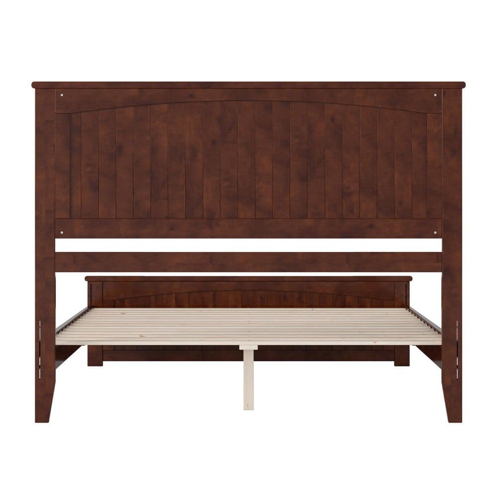 Walnut Queen Solid Wood Low Profile Platform Bed with Headboard and Footboard