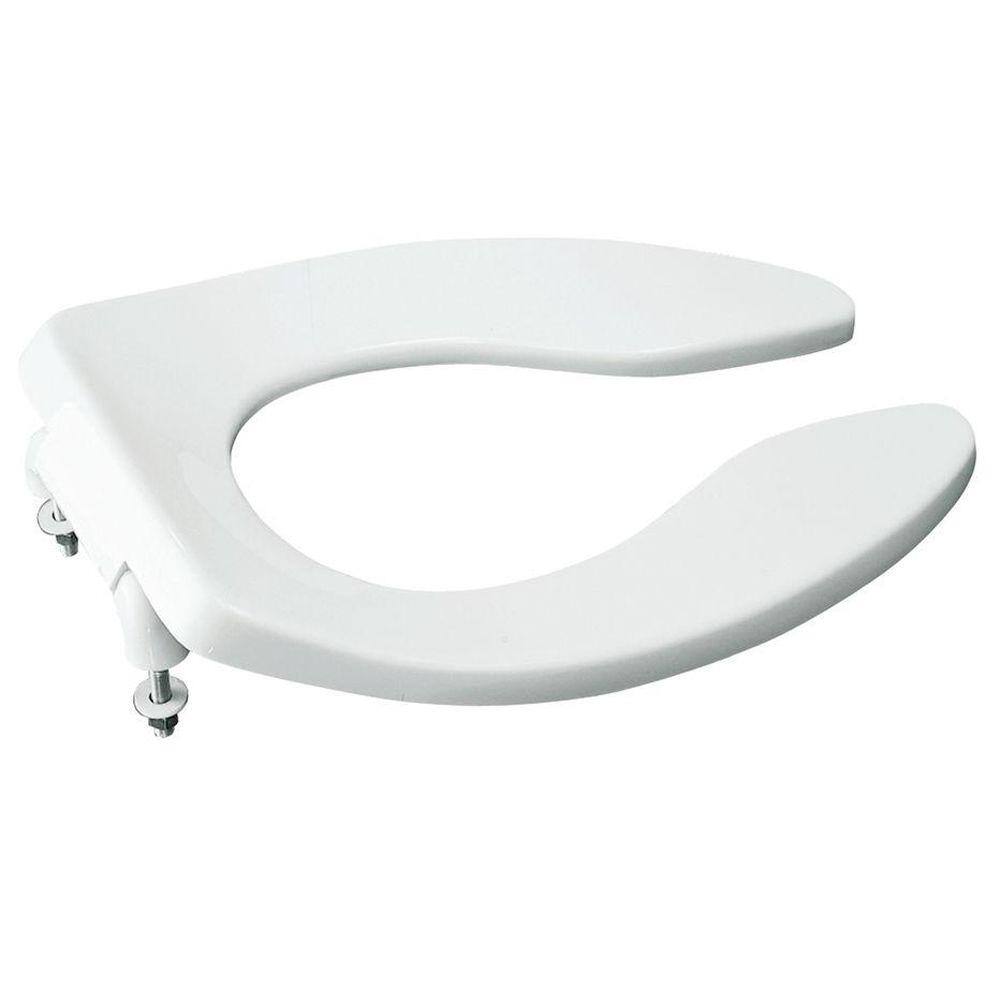 Lustra Elongated Open Front Toilet Seat with Extra-Heavy Check Hinge in Whi