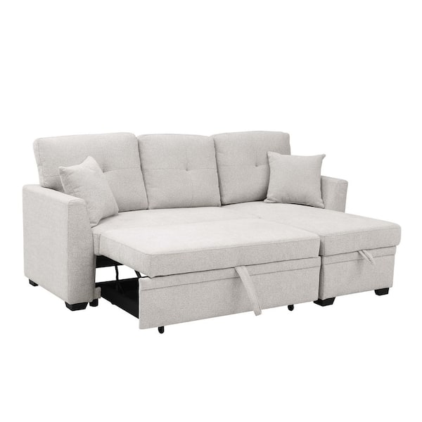 76.5 in. Beige Chenille Full Size Convertible Sofa Bed with Storage and Tufted Cushions - Modern Sleeper Couch