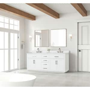 Solid Wood 80 in. W. x 22 in. D x 40 in. H Double Sinks Bath Vanity in Matt White with Carrara White Qt.Top