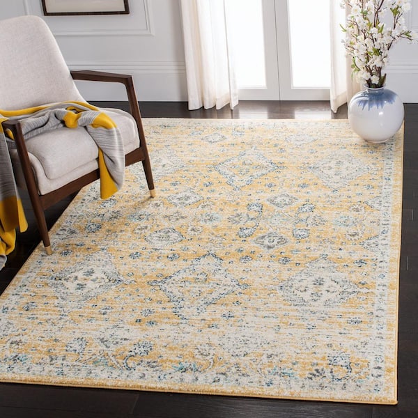 Evoke Gold/Ivory 4 ft. x 6 ft. Border Speckled Diamond Area Rug