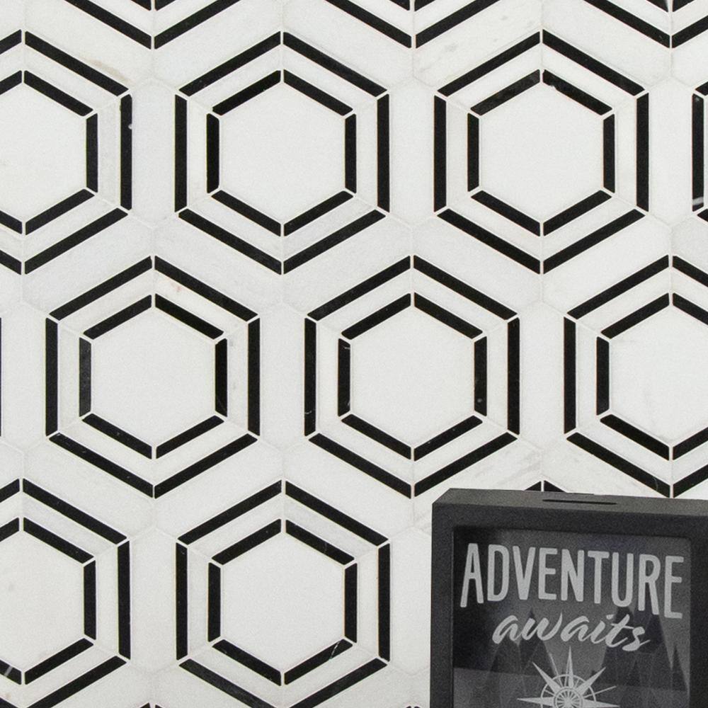 Bianco Hexagon Polished Marble Mosaic Tile Sheet