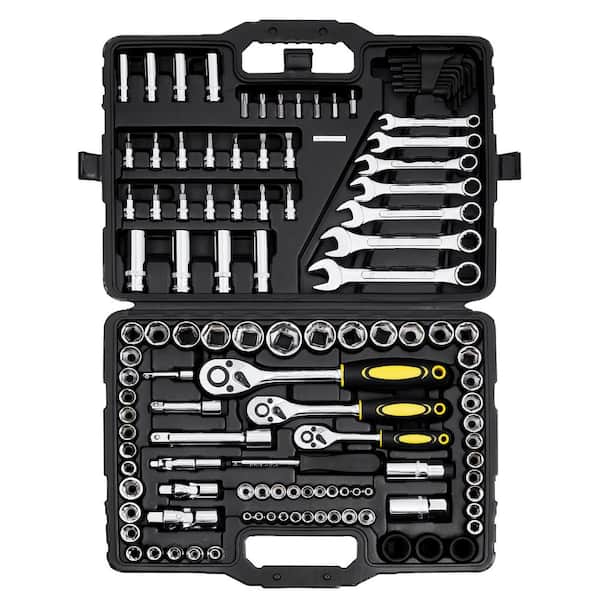 121-Piece Mechanics Tool Set, 1/4 in. 3/8 in. 1/2 in. Drive Sockets, SAE and Metric Mechanic Tool Kit with Bits