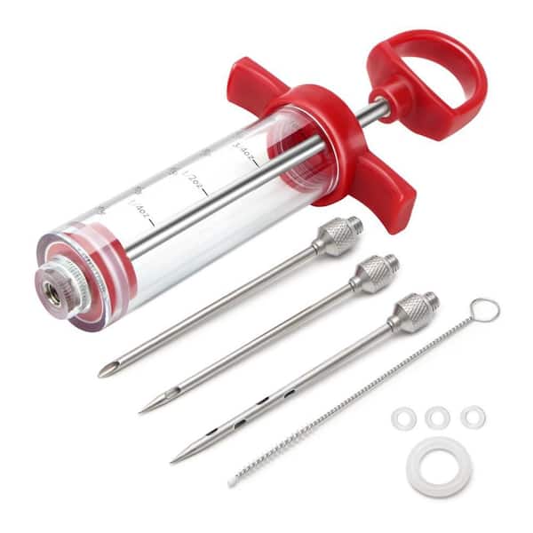 Plastic Meat Injector Kit with BBQ Marinade, 3 Needles, 3 O-Rings and Brush for Turkey Smoked BBQ Grill (1-Pack)