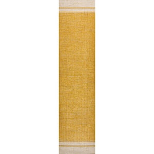 Alda Yellow/Cream 2 ft. x 8 ft. Modern Minimalist Mingled Solid Indoor/Outdoor Runner Rug