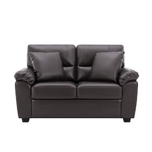 Garrin Series 61 in. Chocolate Brown PU Leather 2-Seater Loveseat with Comfy Cushion and Pillow, Couch for Living Room