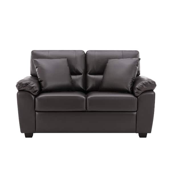 Morden Fort Garrin Series 61 in. Chocolate Brown PU Leather 2-Seater Loveseat with Comfy Cushion and Pillow, Couch for Living Room