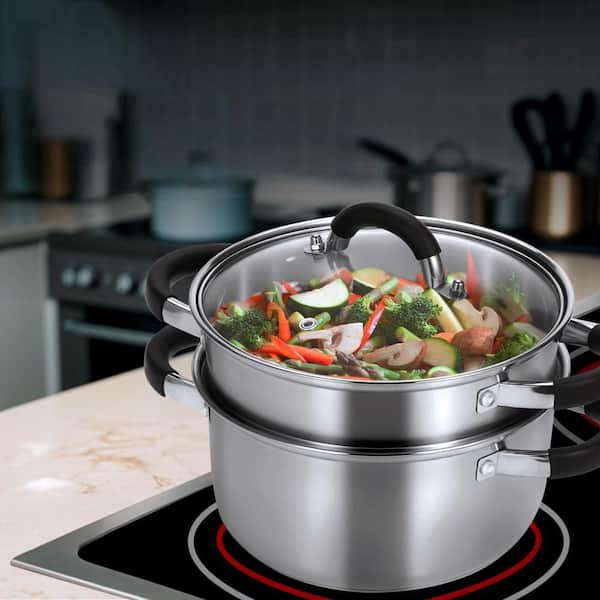 Numhew 3.2 qt. Stainless Steel Steam Pot with Steamer Basket