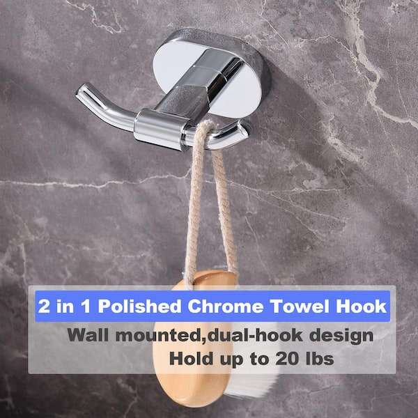 Wall Mounted J-Hook Double Robe/Towel Hook in Stainless Steel Polished Chrome 2-Pack